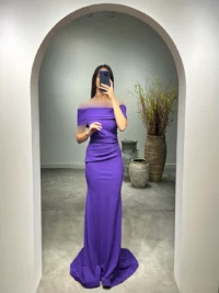 لباس ماکسی مجلسی با یقه قایقی برگردان - تصویر 8