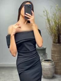 لباس ماکسی مجلسی با یقه قایقی برگردان - تصویر 7