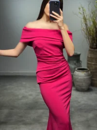 لباس ماکسی مجلسی با یقه قایقی برگردان - تصویر 12