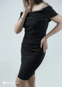 لباس مجلسی کوتاه با یقه قایقی برگردان