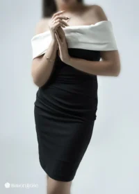 لباس مجلسی کوتاه با یقه قایقی برگردان