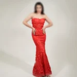 ماکسی مجلسی دکلته با طرح برجسته گل