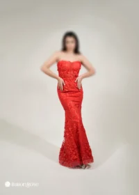 ماکسی مجلسی دکلته با طرح برجسته گل