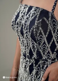 لباس کوتاه مجلسی با سرشانه بندی و مروارید دوزی شده