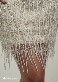 لباس کوتاه مجلسی با سرشانه بندی و مروارید دوزی شده