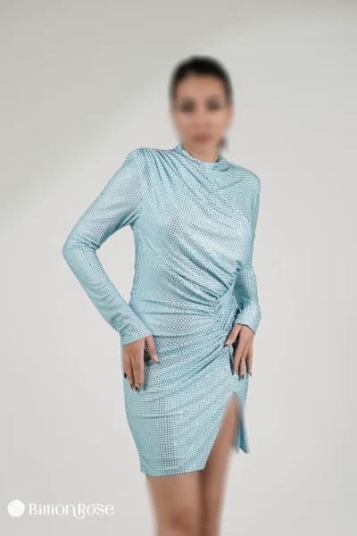 مینی‌ مجلسی یقه ایستاده تمام نگین‌دوزی