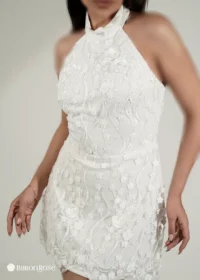 مینی مجلسی یقه هالتر و طرح برجسته گل