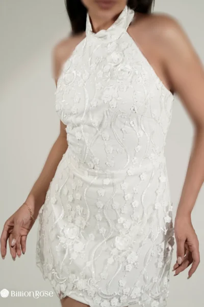 مینی مجلسی یقه هالتر و طرح برجسته گل