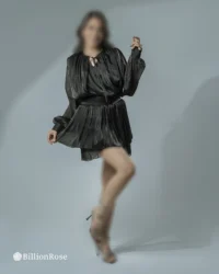 لباس کوتاه مجلسی با آستین پف دار مدل چین دار - تصویر 5