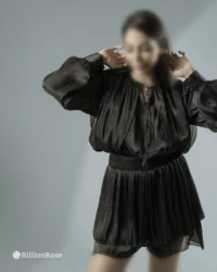 لباس کوتاه مجلسی با آستین پف دار مدل چین دار - تصویر 7