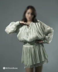 لباس کوتاه مجلسی با آستین پف دار مدل چین دار