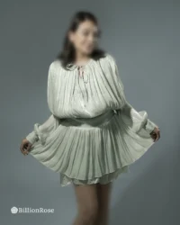 لباس کوتاه مجلسی با آستین پف دار مدل چین دار