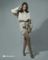 لباس کوتاه مجلسی با آستین پف دار مدل چین دار