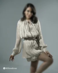 لباس کوتاه مجلسی با آستین پف دار مدل چین دار