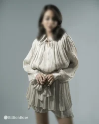 لباس کوتاه مجلسی با آستین پف دار مدل چین دار