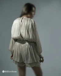 لباس کوتاه مجلسی با آستین پف دار مدل چین دار