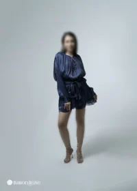 لباس کوتاه مجلسی با آستین پف دار مدل چین دار