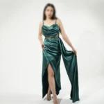 ماکسی مجلسی ساتن براق با یقه دراپه آبشاری