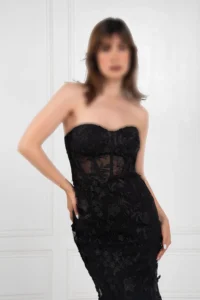 ماکسی مجلسی دکلته با طرح برجسته گل