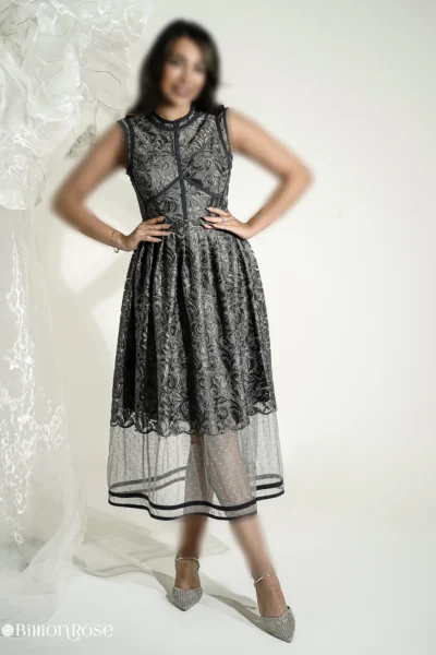 لباس میدی مجلسی با دامن تور