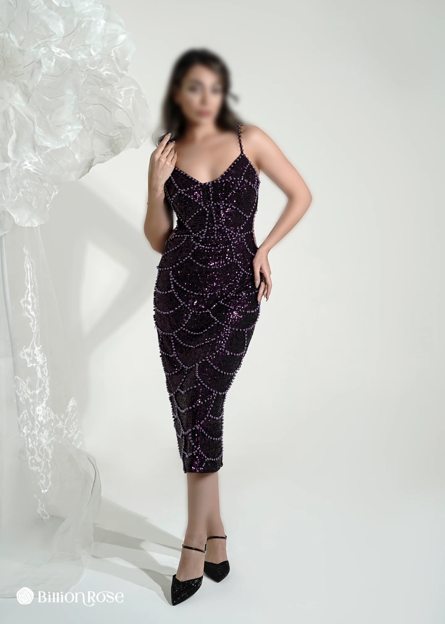 2508 میدی مجلسی مروارید دوزی شده و سرشانه بندی