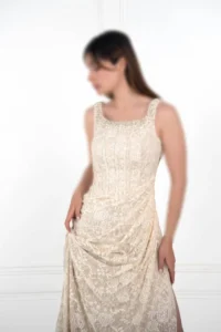 ماکسی مجلسی با یقه آف شولدر و سنگ دوزی شده
