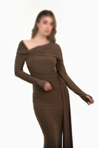 ماکسی مجلسی با یقه تک شانه و دراپه