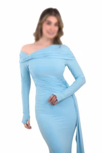 ماکسی مجلسی با یقه تک شانه و دراپه