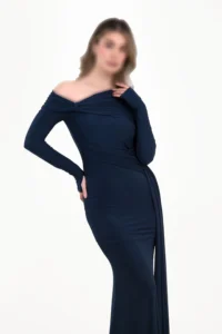 ماکسی مجلسی با یقه تک شانه و دراپه