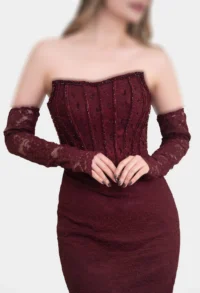 ماکسی دانتل مجلسی با یقه دکلته