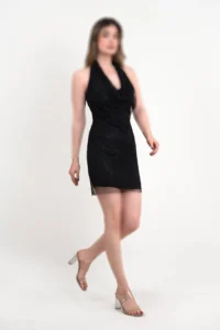 پیراهن کوتاه مجلسی با یقه دراپه
