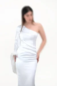 پیراهن میدی مجلسی یقه رومی تک آستین