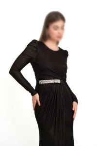 ماکسی مجلسی آستین دار با پارچه لمه کبریتی