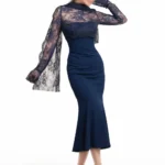 لباس میدی مجلسی با بالا تنه و آستین گیپور