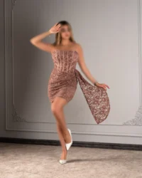 پیراهن کوتاه دکلته مجلسی دانتل شیک