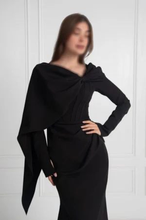 ماکسی مجلسی کرپ شنل دار