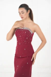 پیراهن شب ماکسی دکلته جواهردوزی شده