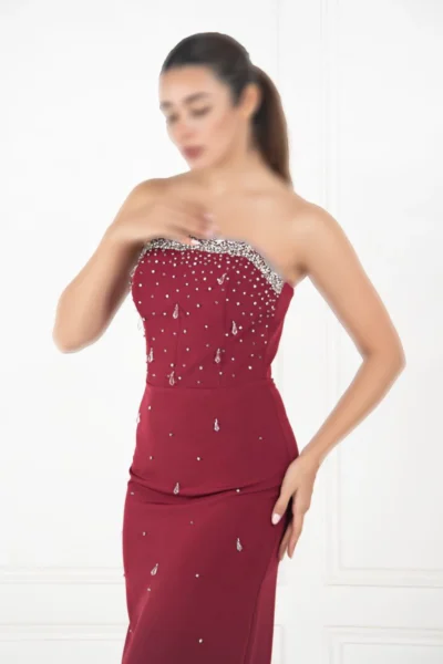 پیراهن شب ماکسی دکلته جواهردوزی شده