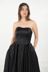 پیراهن بلند مجلسی دکلته با طرح گل برجسته