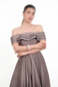 پیراهن مجلسی ماکسی پرنسسی ساتن یقه قایقی