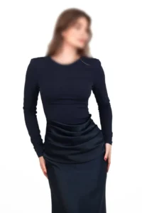 لباس مجلسی ترکیبی کرپ و ساتن پوشیده | پیراهن ماکسی یقه بسته