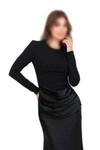 لباس مجلسی ترکیبی کرپ و ساتن پوشیده | پیراهن ماکسی یقه بسته